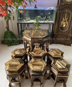 Bộ đôn phòng khách gỗ mun hoa việt
