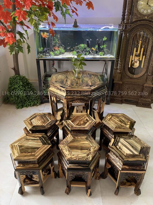 Bộ đôn phòng khách gỗ mun hoa việt