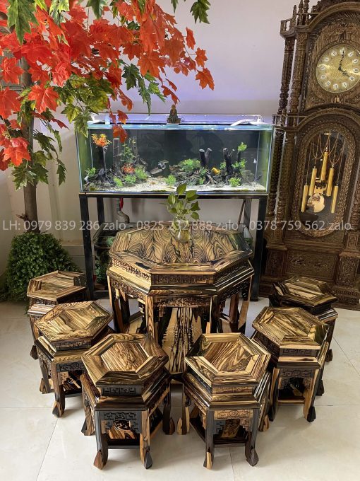 Bộ đôn phòng khách gỗ mun hoa việt