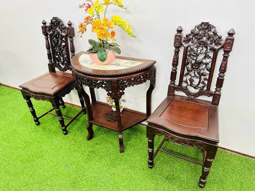 Bộ Ghế Bàn Trà 3 Đục Chạm Đẹp