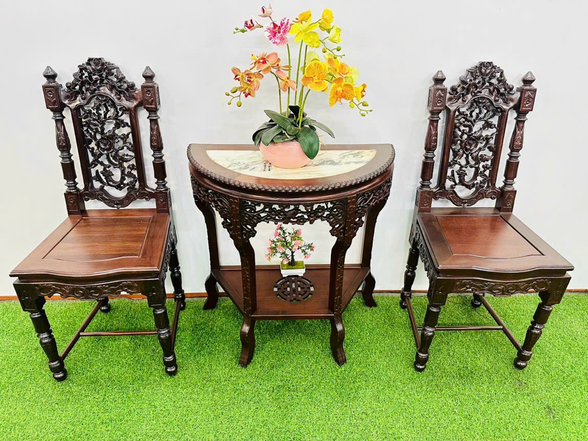 Bộ Ghế Bàn Trà 3 Đục Chạm Đẹp