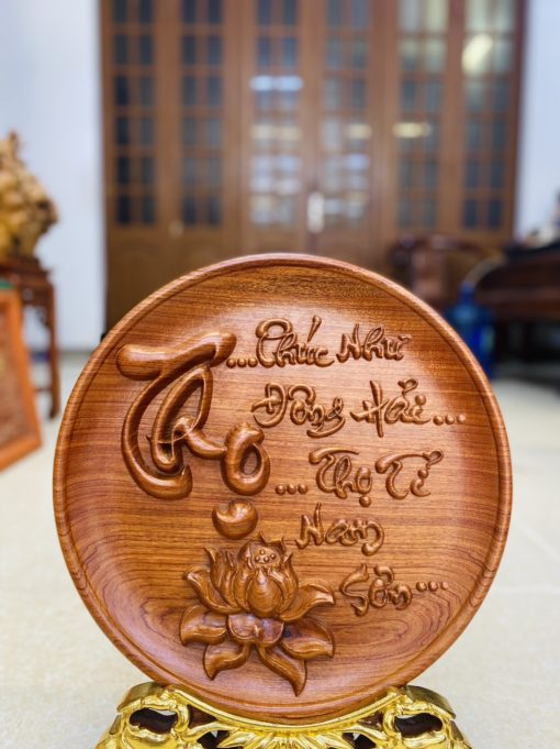 Đĩa Chữ Thọ Gỗ Hương Đá