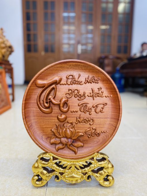 Đĩa Chữ Thọ Gỗ Hương Đá