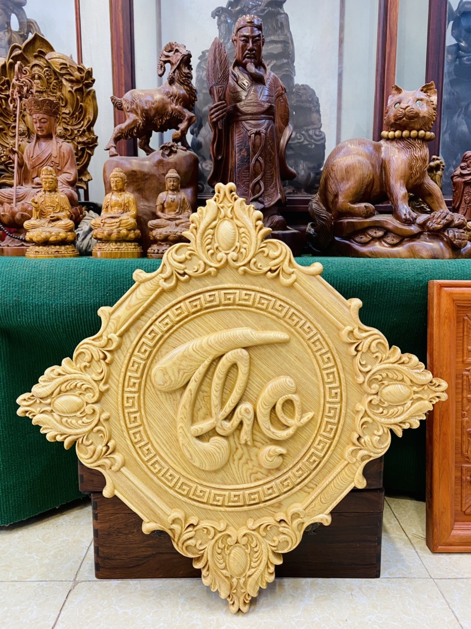 Tranh Phúc Lộc Thọ Treo Tường Gỗ Hương Đá