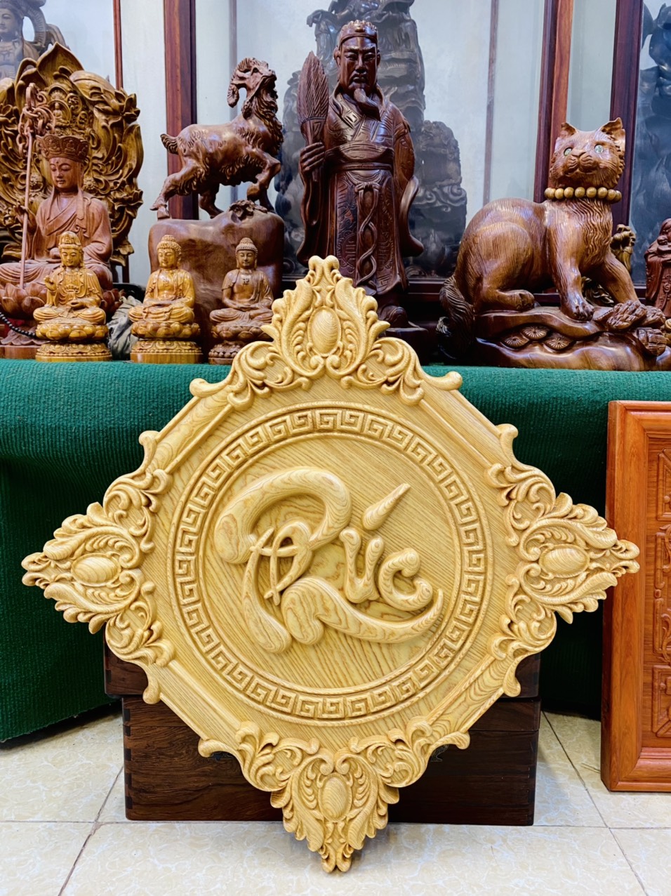 Tranh Phúc Lộc Thọ Treo Tường Gỗ Hương Đá