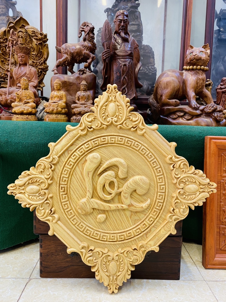Tranh Phúc Lộc Thọ Treo Tường Gỗ Hương Đá