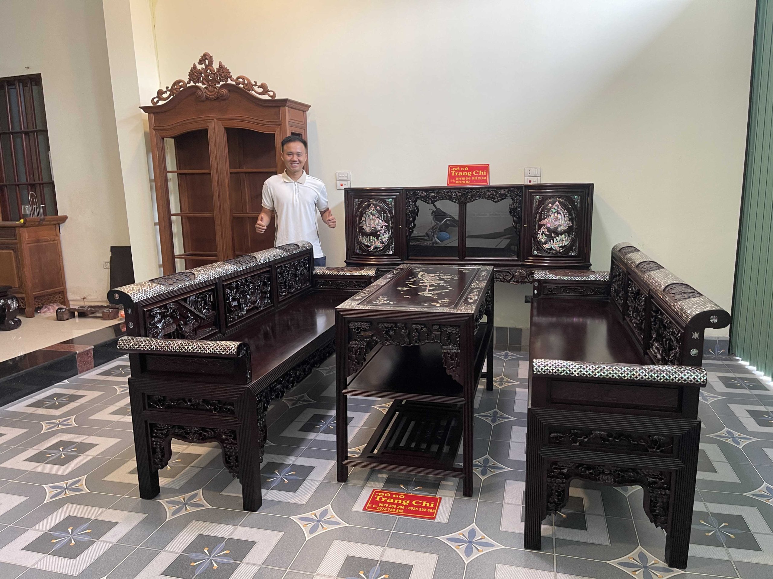 Bộ Trường Kỷ Chạm Tích Khảm Ốc Đẹp