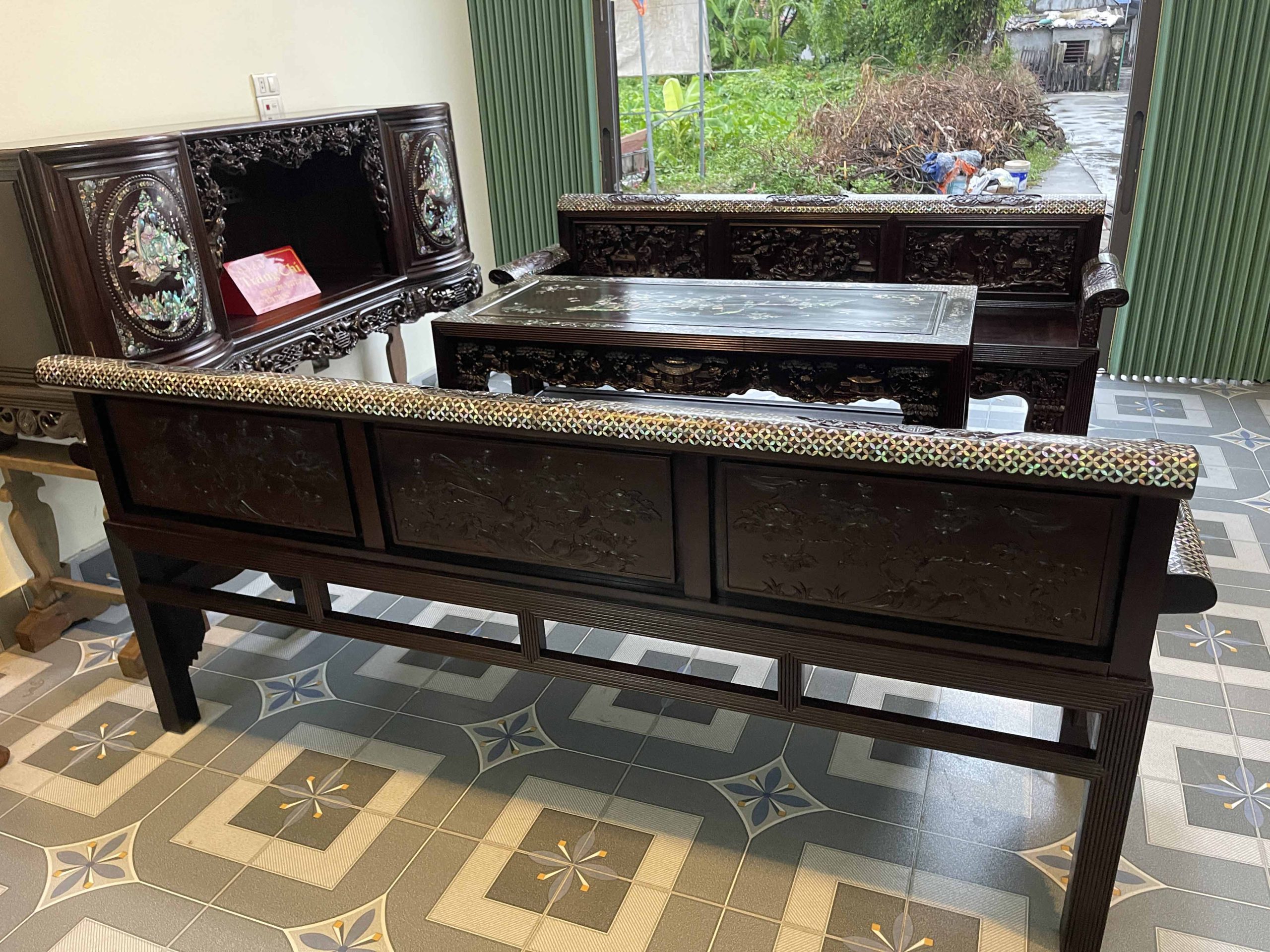 Bộ Trường Kỷ Chạm Tích Khảm Ốc Đẹp