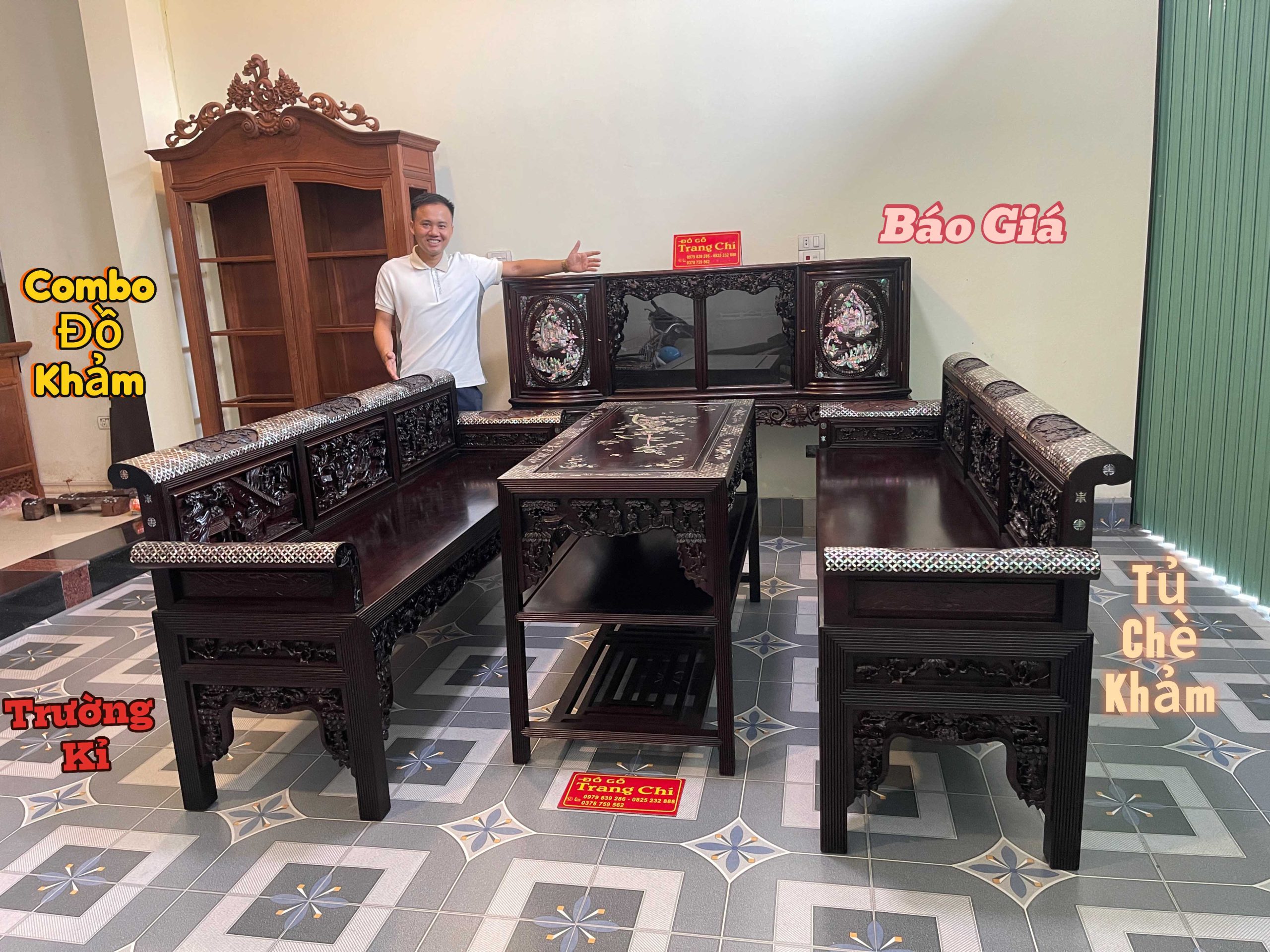 Bộ Trường Kỷ Chạm Tích Khảm Ốc Đẹp