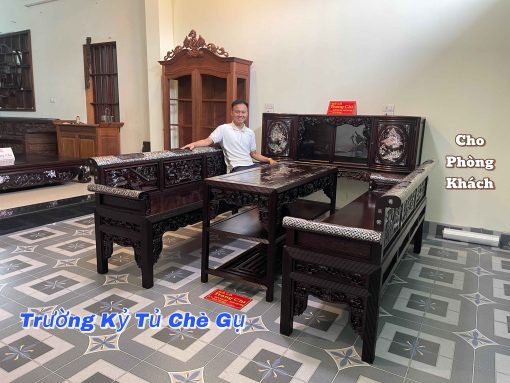 Tủ Chè Gụ Khảm Tích Mẫu Cánh Cong Đẹp