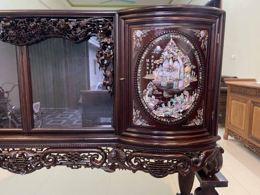 Tủ Chè Gụ Khảm Tích Mẫu Cánh Cong Đẹp