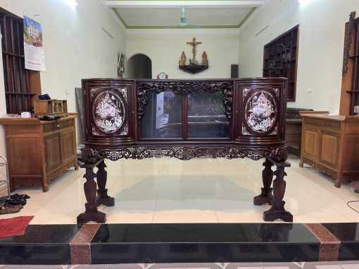 Tủ Chè Gụ Khảm Tích Mẫu Cánh Cong Đẹp