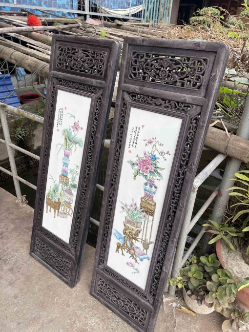 Tranh Tứ Qúy Lòng Tranh Gốm Sứ Mẫu Vẽ Tứ Bình