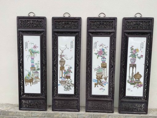 Tranh Tứ Qúy Lòng Tranh Gốm Sứ Mẫu Vẽ Tứ Bình