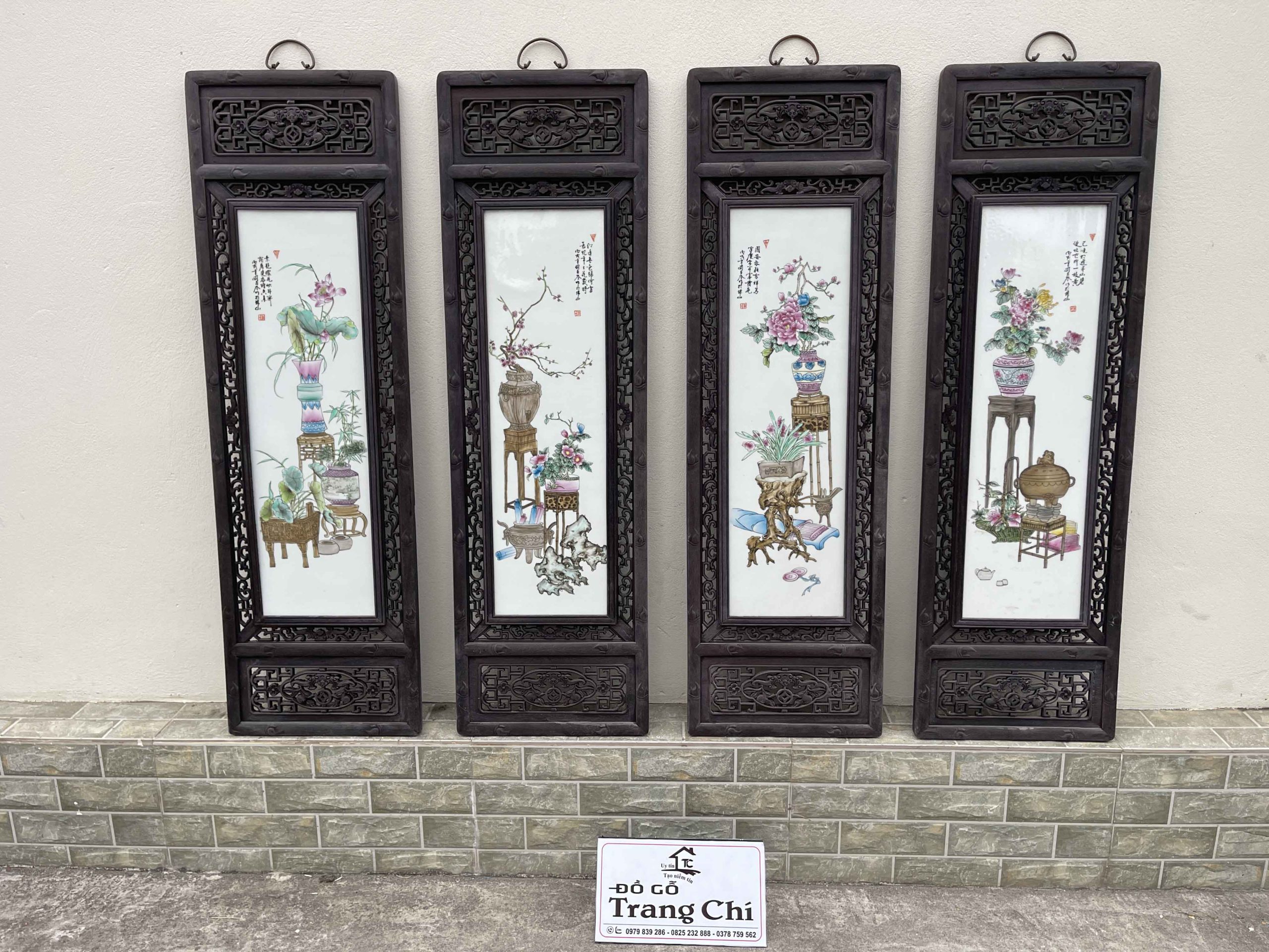 Tranh Tứ Qúy Lòng Tranh Gốm Sứ Mẫu Vẽ Tứ Bình