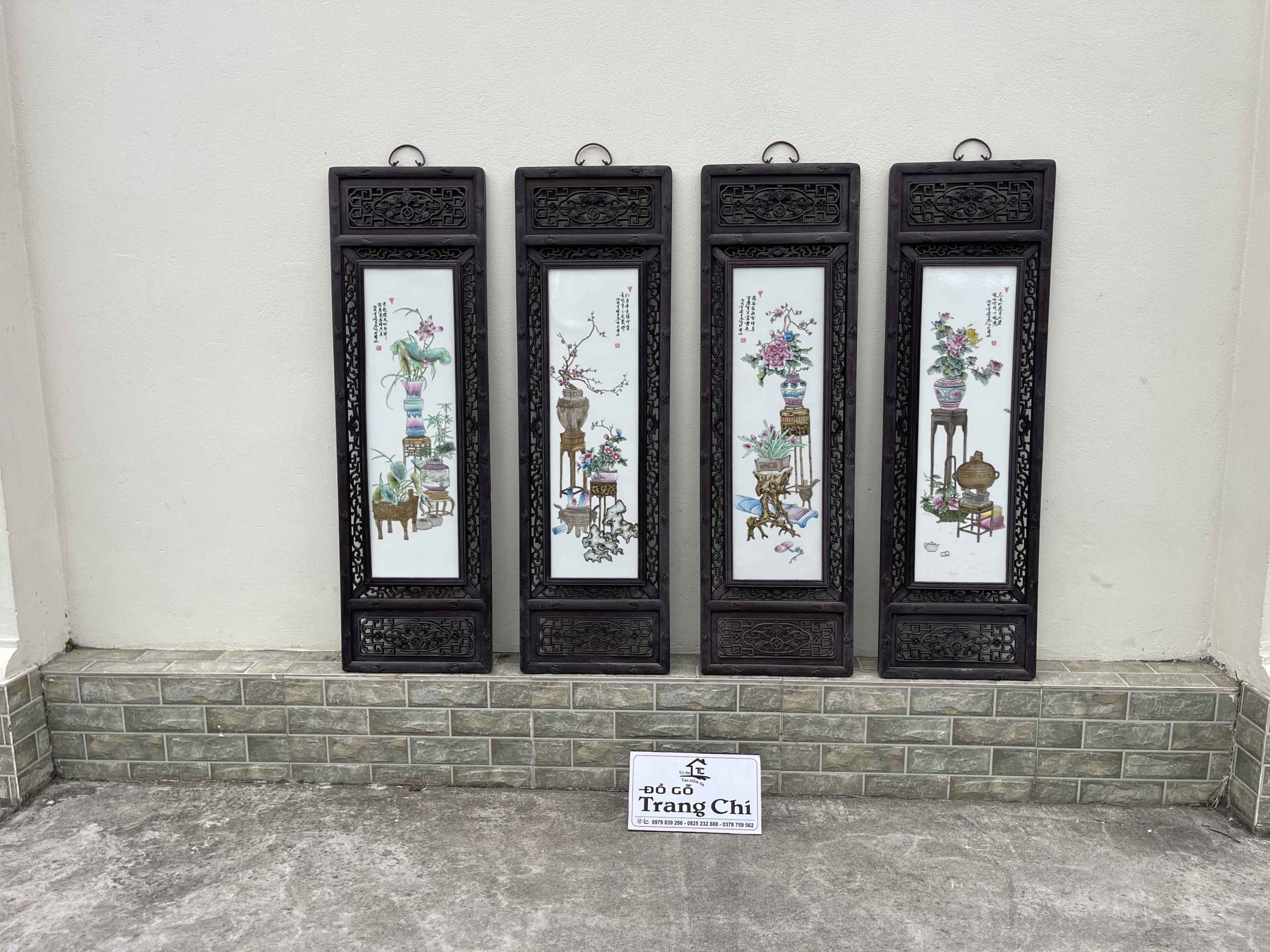 Tranh Tứ Qúy Lòng Tranh Gốm Sứ Mẫu Vẽ Tứ Bình