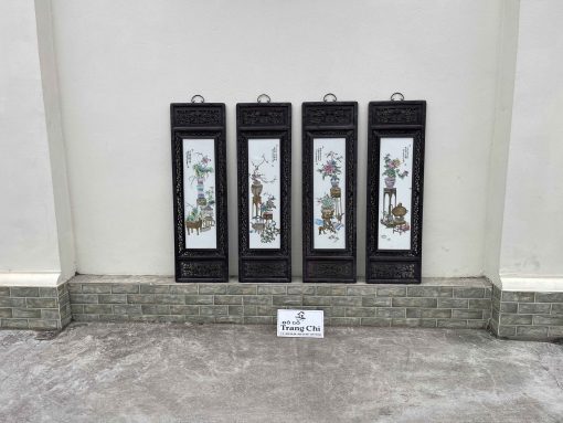 Tranh Tứ Qúy Lòng Tranh Gốm Sứ Mẫu Vẽ Tứ Bình