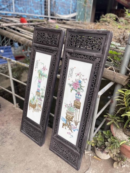 Tranh Tứ Qúy Lòng Tranh Gốm Sứ Mẫu Vẽ Tứ Bình