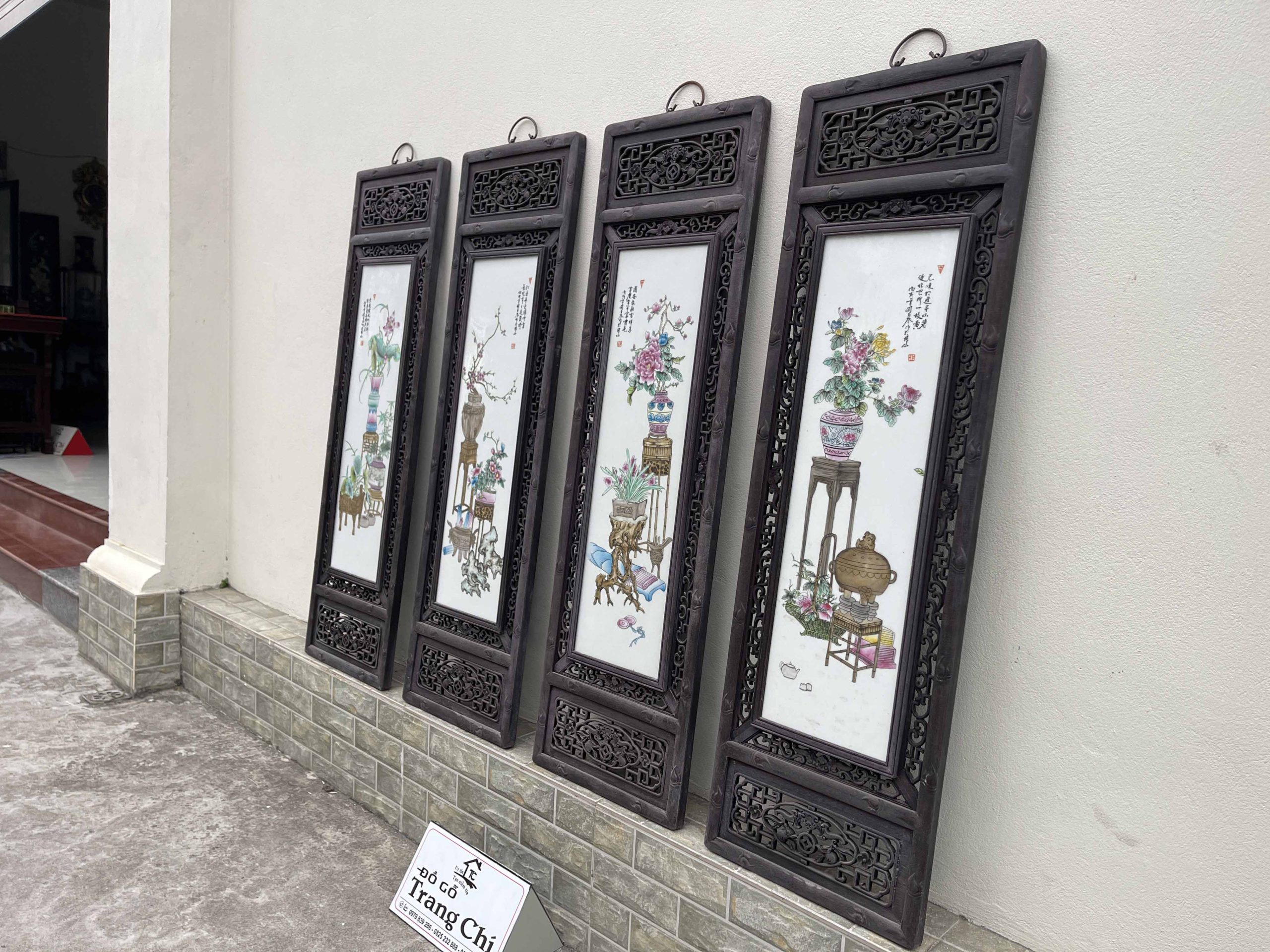 Tranh Tứ Qúy Lòng Tranh Gốm Sứ Mẫu Vẽ Tứ Bình