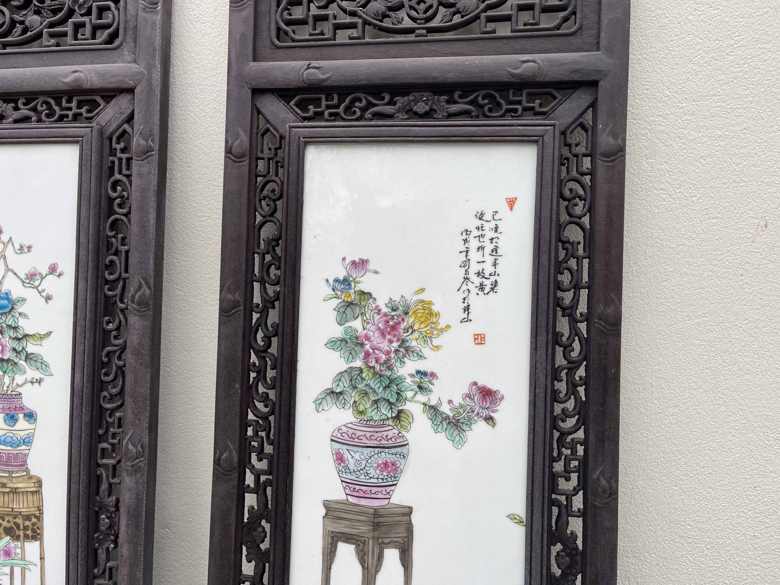 Tranh Tứ Qúy Lòng Tranh Gốm Sứ Mẫu Vẽ Tứ Bình
