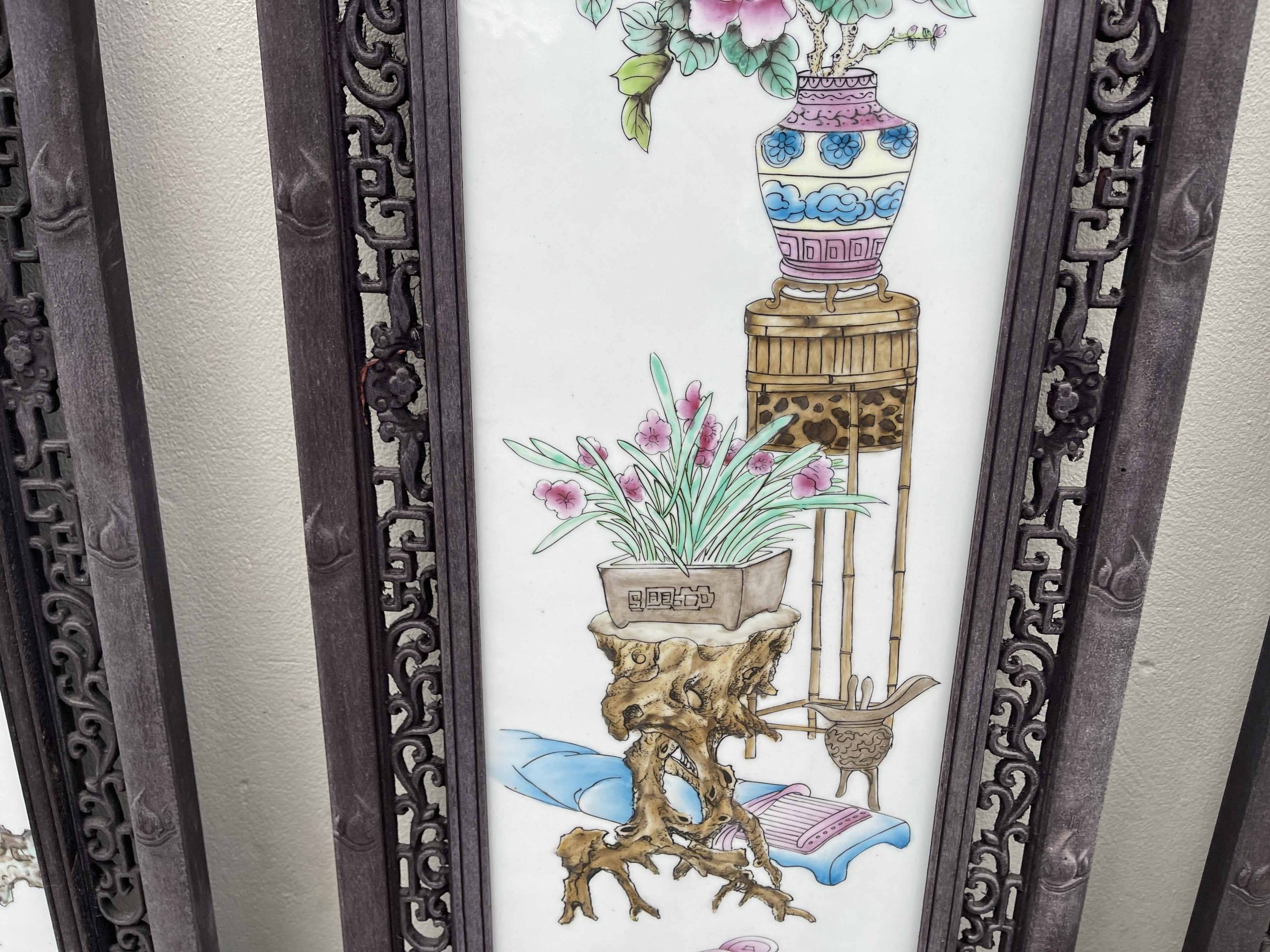 Tranh Tứ Qúy Lòng Tranh Gốm Sứ Mẫu Vẽ Tứ Bình