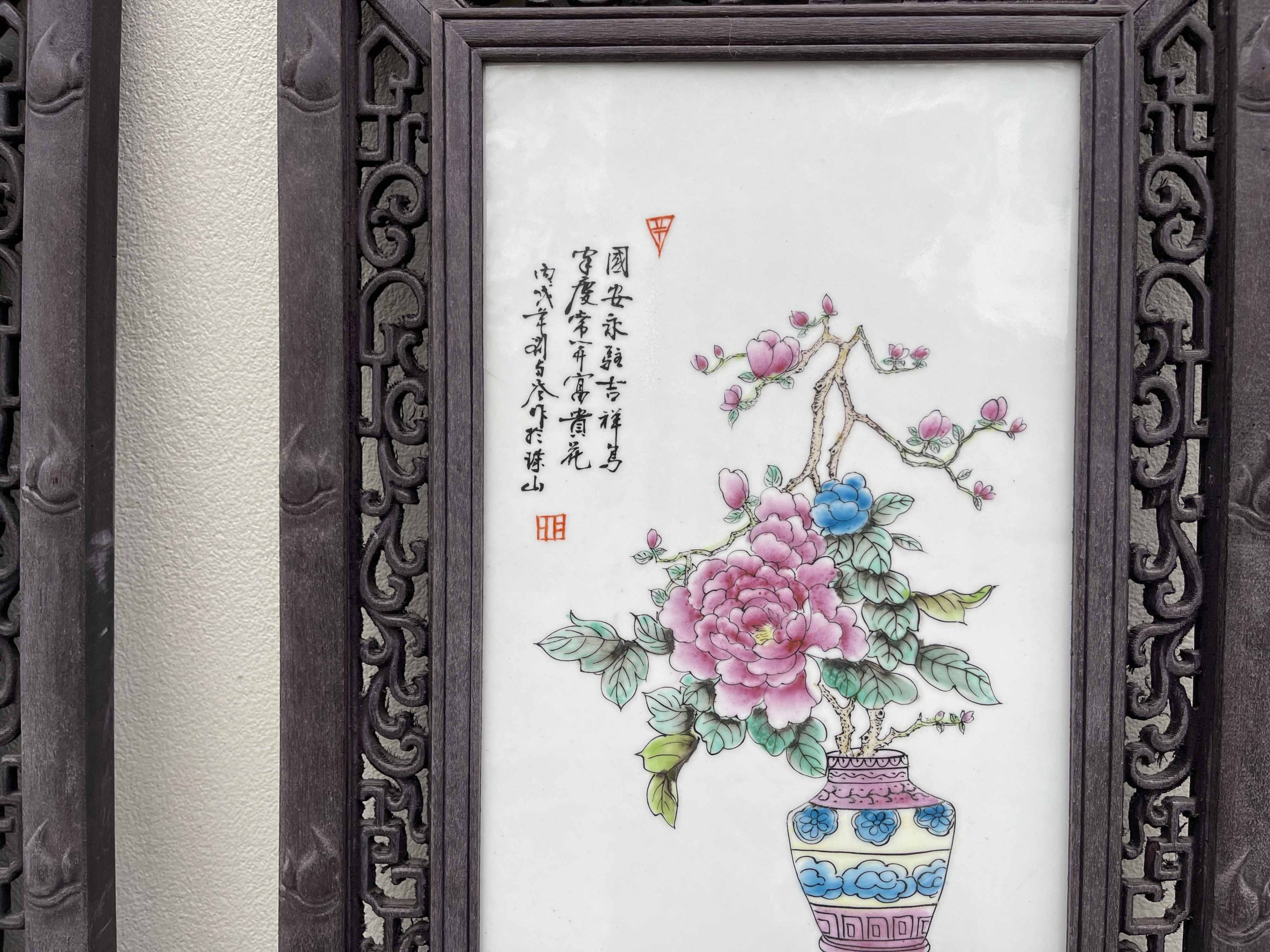 Tranh Tứ Qúy Lòng Tranh Gốm Sứ Mẫu Vẽ Tứ Bình