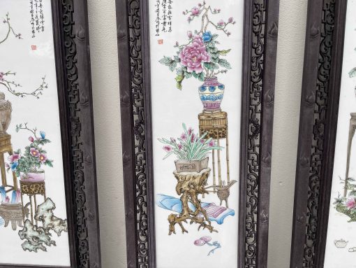 Tranh Tứ Qúy Lòng Tranh Gốm Sứ Mẫu Vẽ Tứ Bình