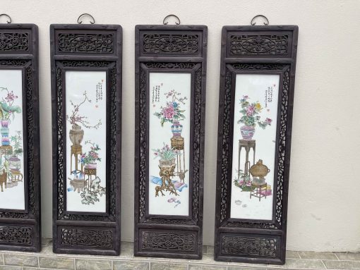 Tranh Tứ Qúy Lòng Tranh Gốm Sứ Mẫu Vẽ Tứ Bình