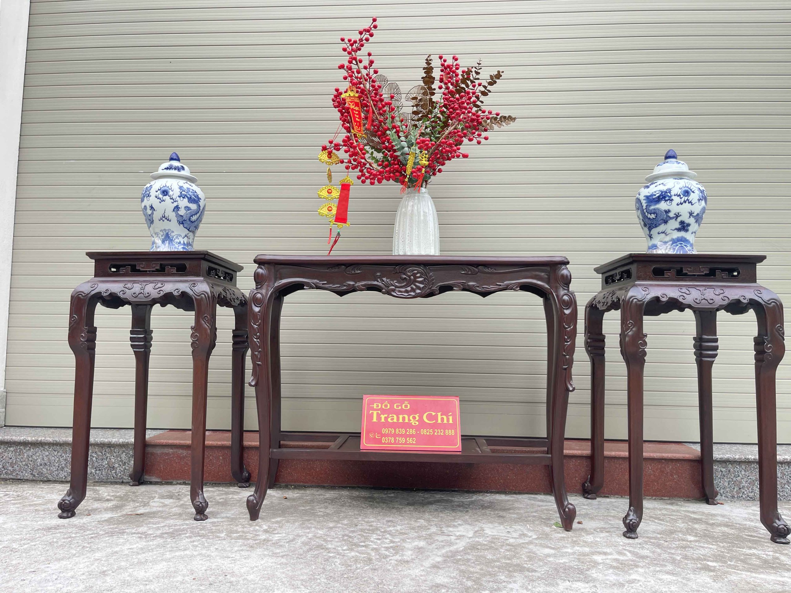 Bộ Bàn Đôn Kê Đồ Gỗ Gụ Đục Chạm Đẹp