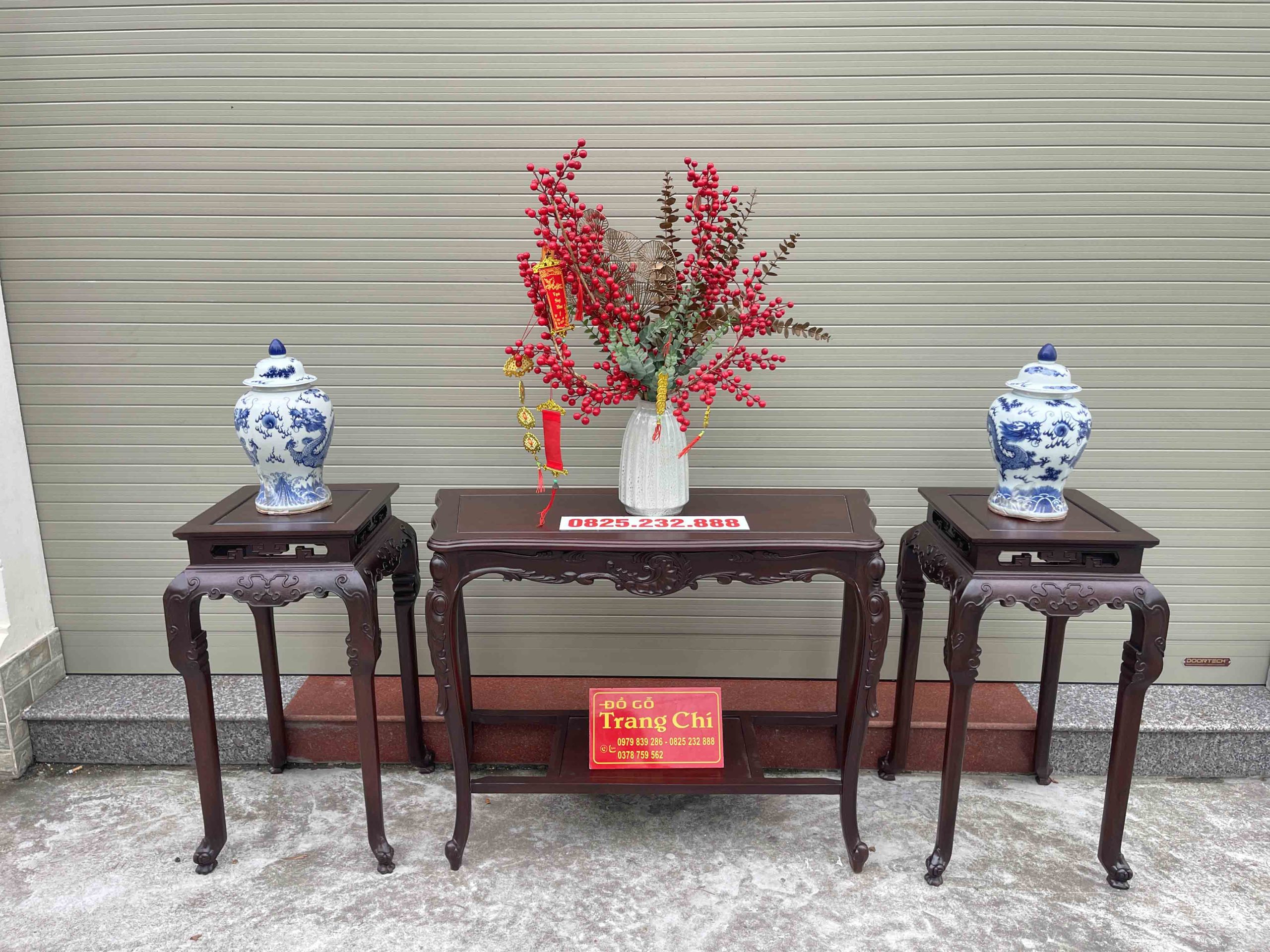 Bộ Bàn Đôn Kê Đồ Gỗ Gụ Đục Chạm Đẹp