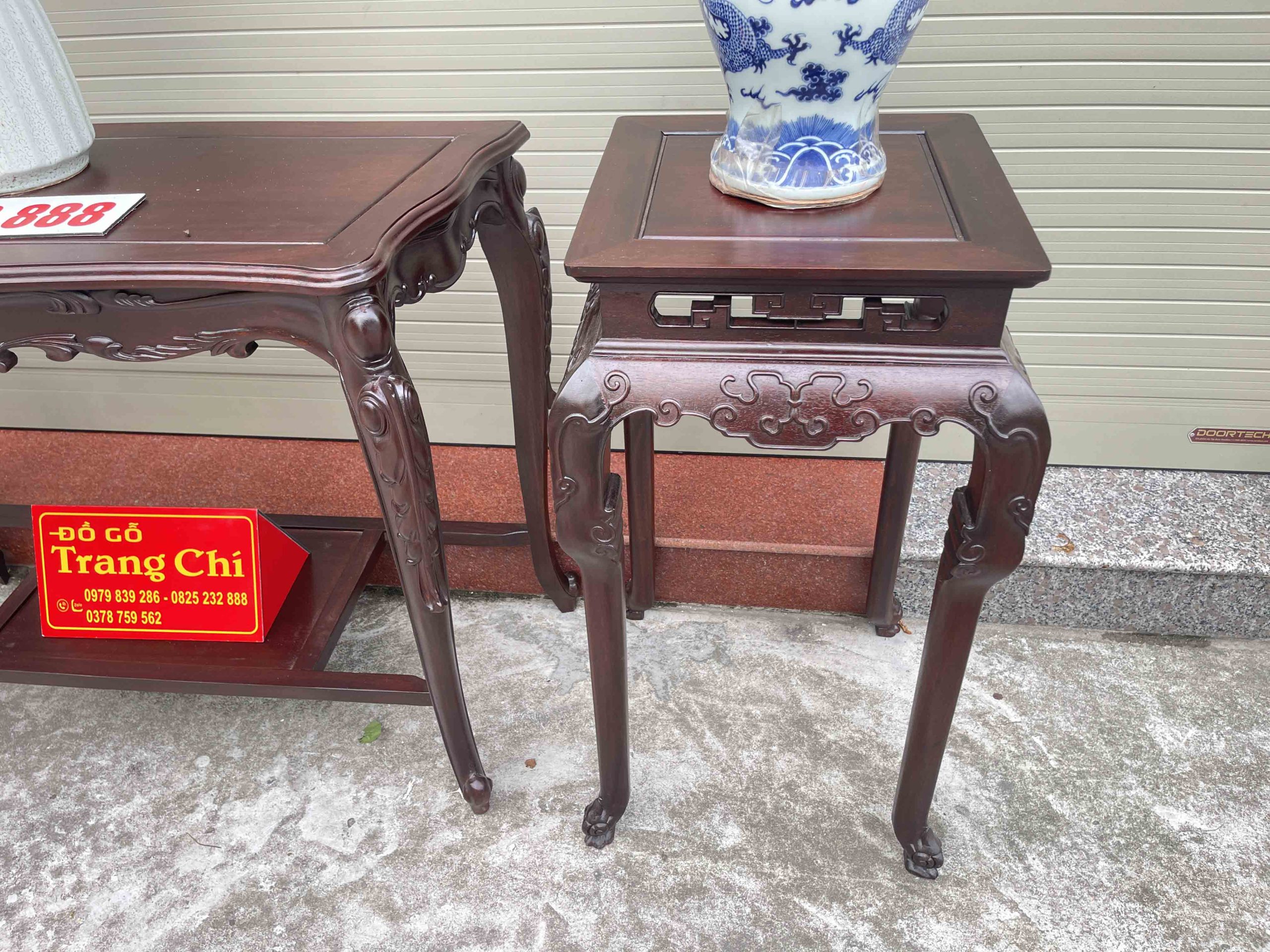 Bộ Bàn Đôn Kê Đồ Gỗ Gụ Đục Chạm Đẹp