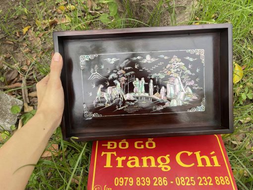 Khay Trà Khảm Tam Cố Thảo Lư Gỗ Trắc