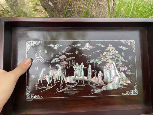 Khay Trà Khảm Tam Cố Thảo Lư Gỗ Trắc