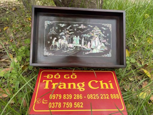 Khay Trà Khảm Tam Cố Thảo Lư Gỗ Trắc
