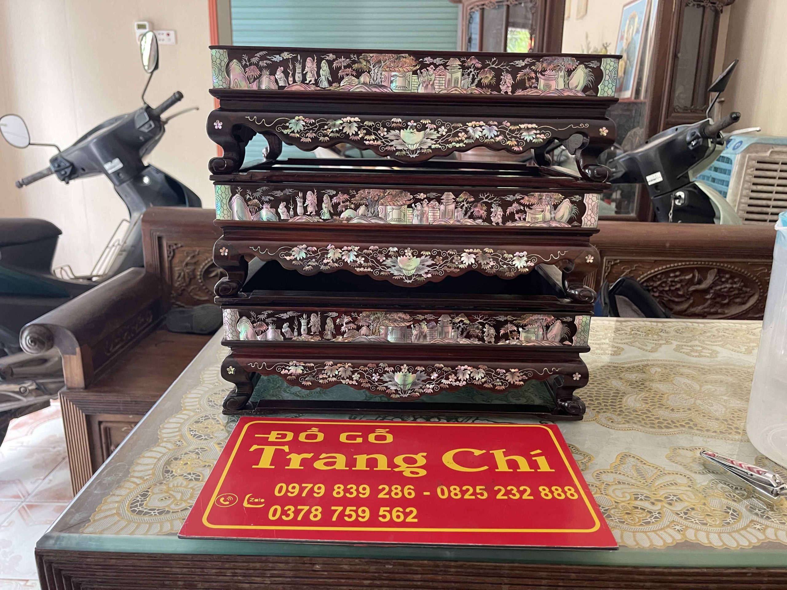 Khay Trà Khảm Tam Cố Thảo Lư Gỗ Trắc