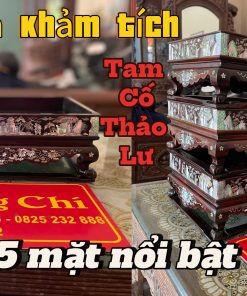 Khay Trà Khảm Tam Cố Thảo Lư Gỗ Trắc