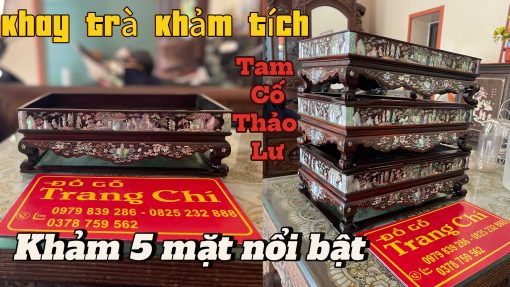 Khay Trà Khảm Tam Cố Thảo Lư Gỗ Trắc