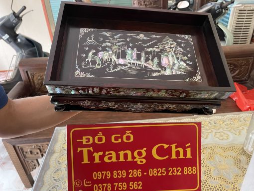 Khay Trà Khảm Tam Cố Thảo Lư Gỗ Trắc