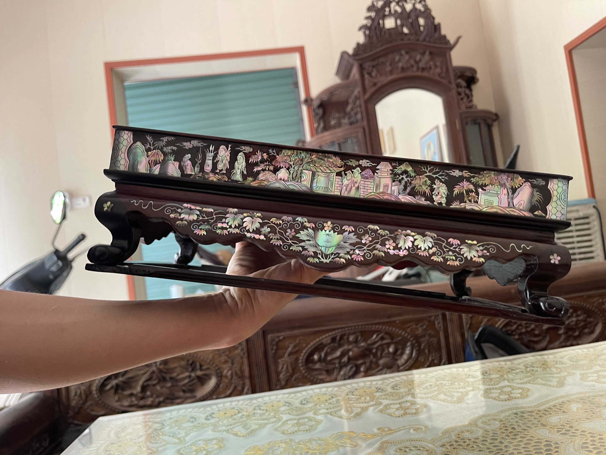 Khay Trà Khảm Tam Cố Thảo Lư Gỗ Trắc