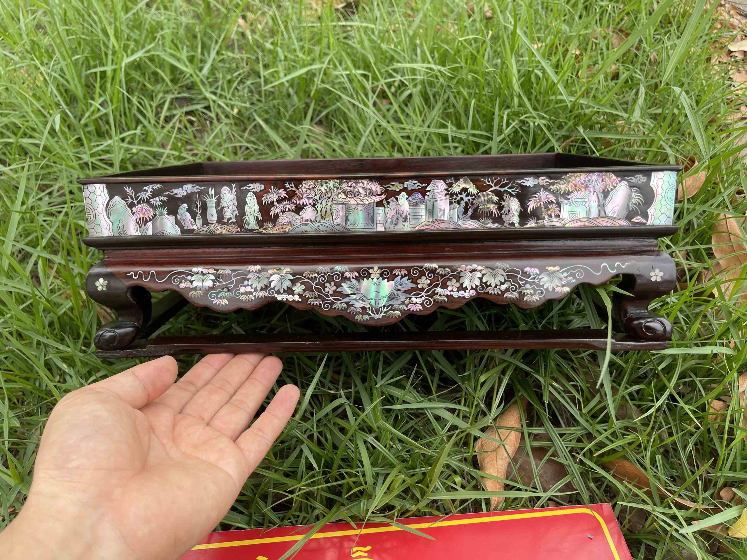 Khay Trà Khảm Tam Cố Thảo Lư Gỗ Trắc