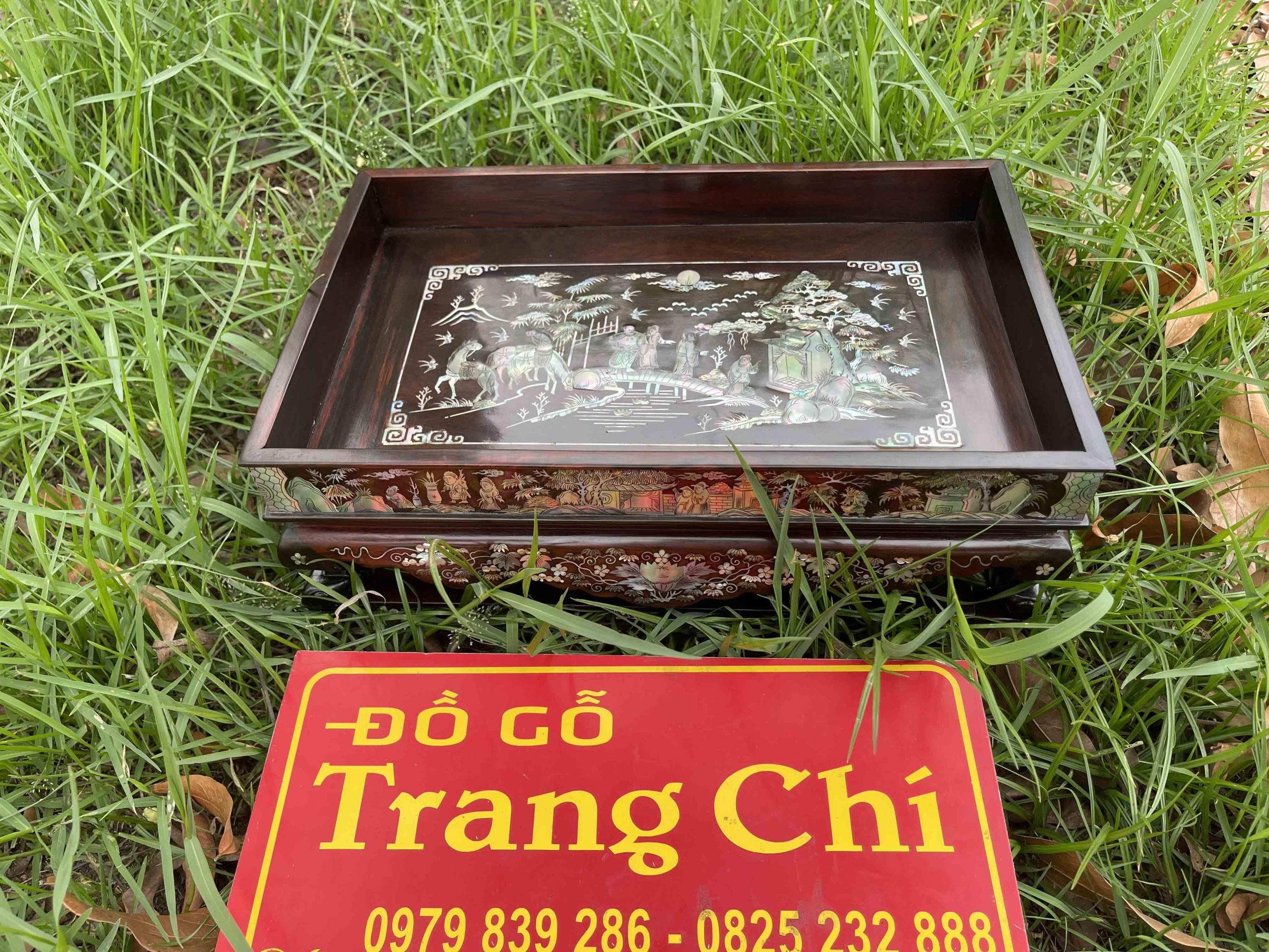 Khay Trà Khảm Tam Cố Thảo Lư Gỗ Trắc