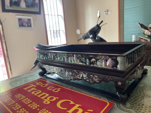 Khay Trà Khảm Tam Cố Thảo Lư Gỗ Trắc