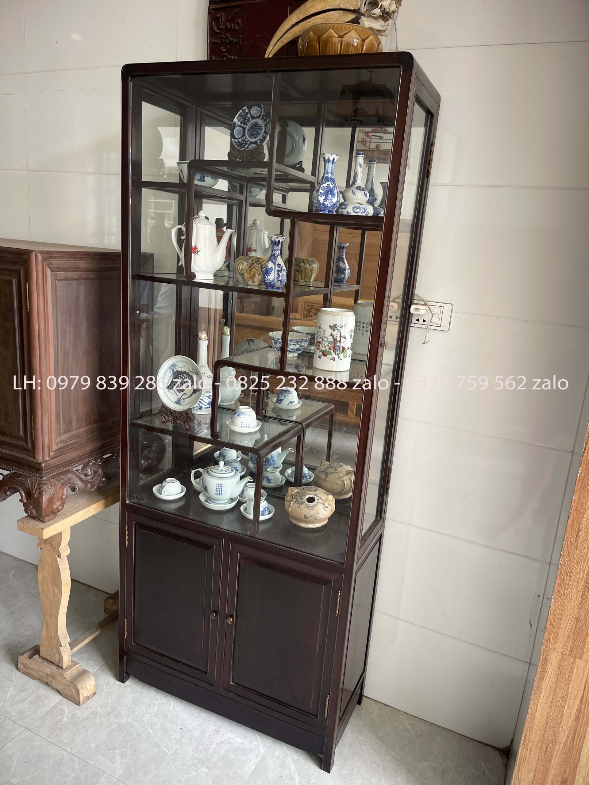 Tủ Bày Đồ Gỗ Trắc Lối Tàu Có Kính