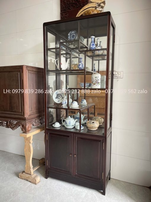Tủ Bày Đồ Gỗ Trắc Lối Tàu Có Kính