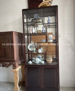 Tủ Bày Đồ Gỗ Trắc Lối Tàu Có Kính