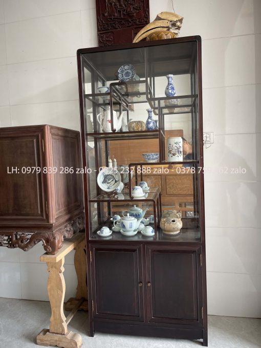 Tủ Bày Đồ Gỗ Trắc Lối Tàu Có Kính