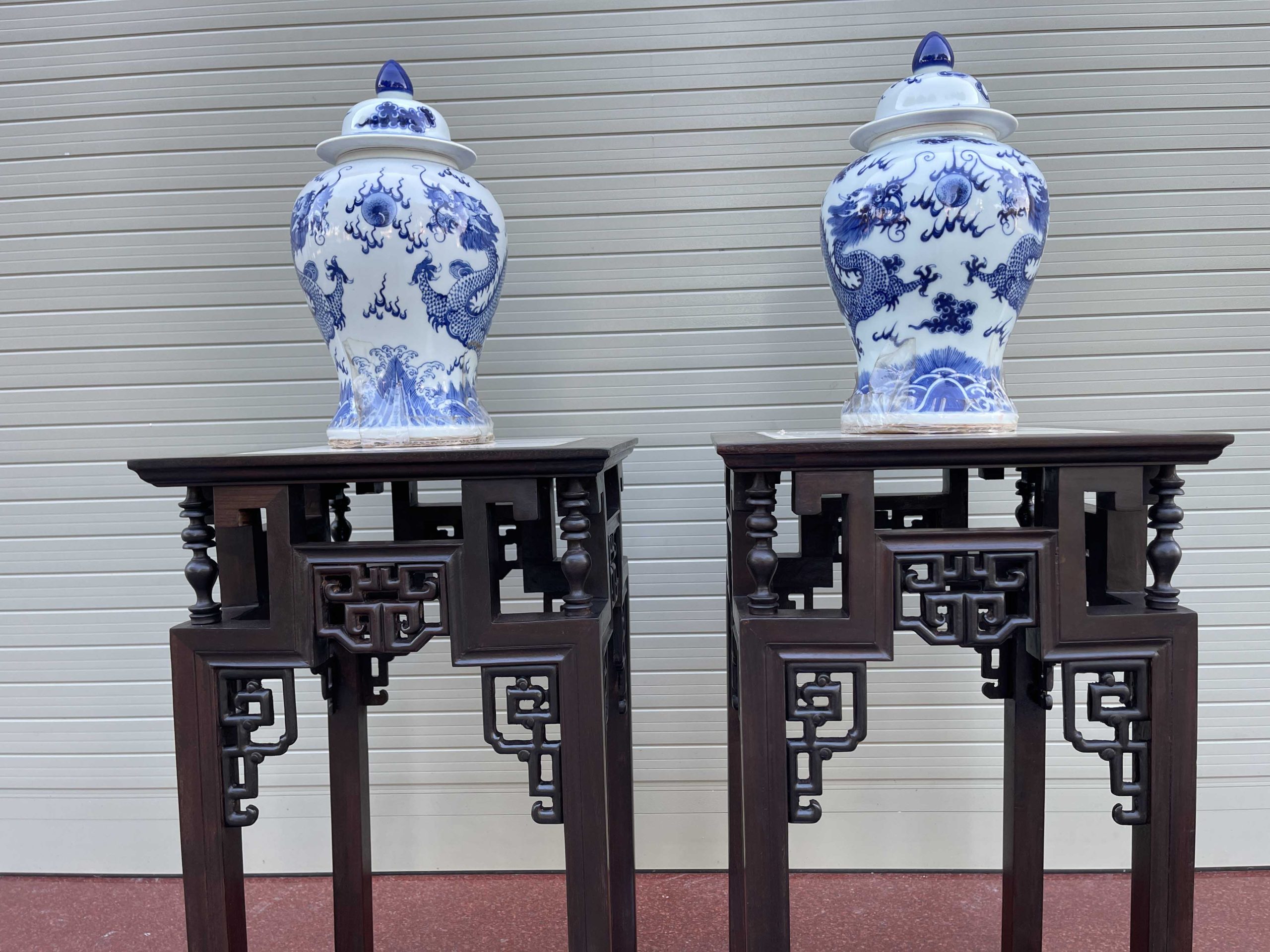 Cặp Đôn Triện Vuông Bày Đồ Lối Tàu 