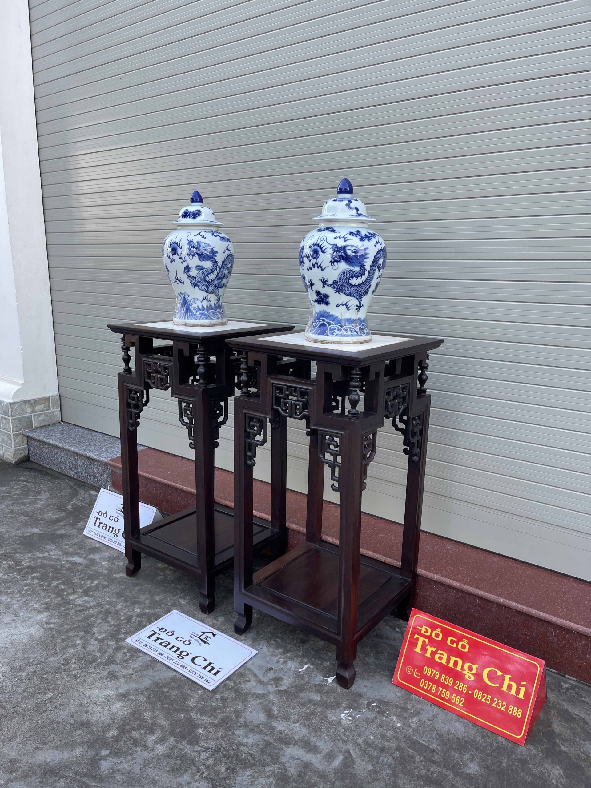 Cặp Đôn Triện Vuông Bày Đồ Lối Tàu 