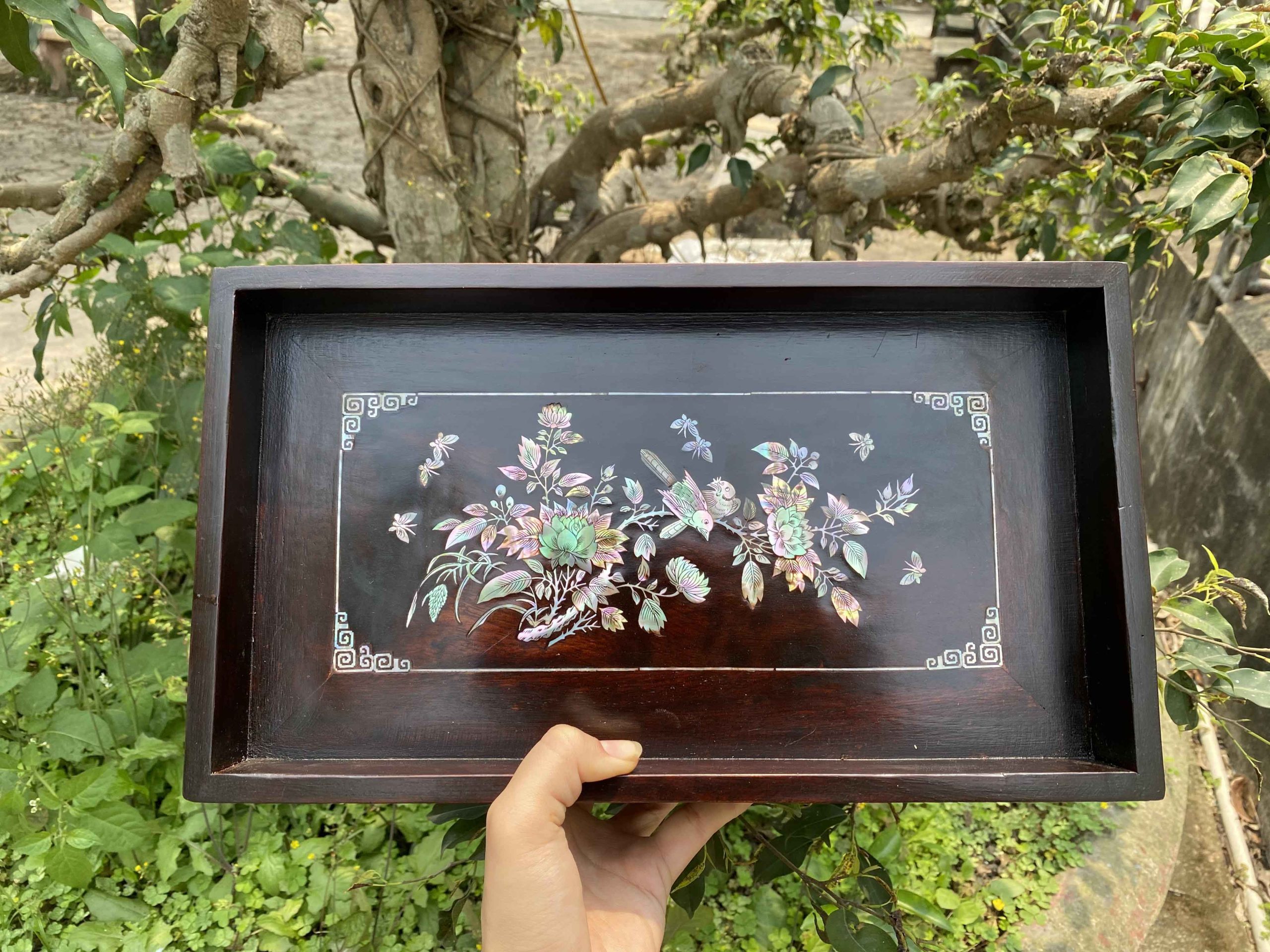Khay Trà Gỗ Gụ Khảm Cảnh Bốn Mùa