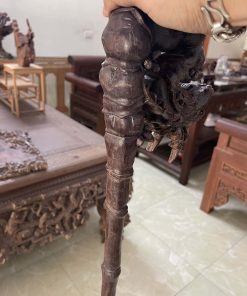 gậy batoong gỗ gụ đục chạm đầu rồng thân trúc